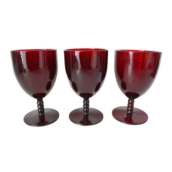 4 Royal Ruby Glasses Glass Stemware 1950's Vintage Anchor Hocking Barware - Picture 4 of 5